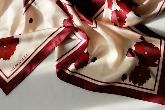 Cabernet Bloom large silk scarf detail