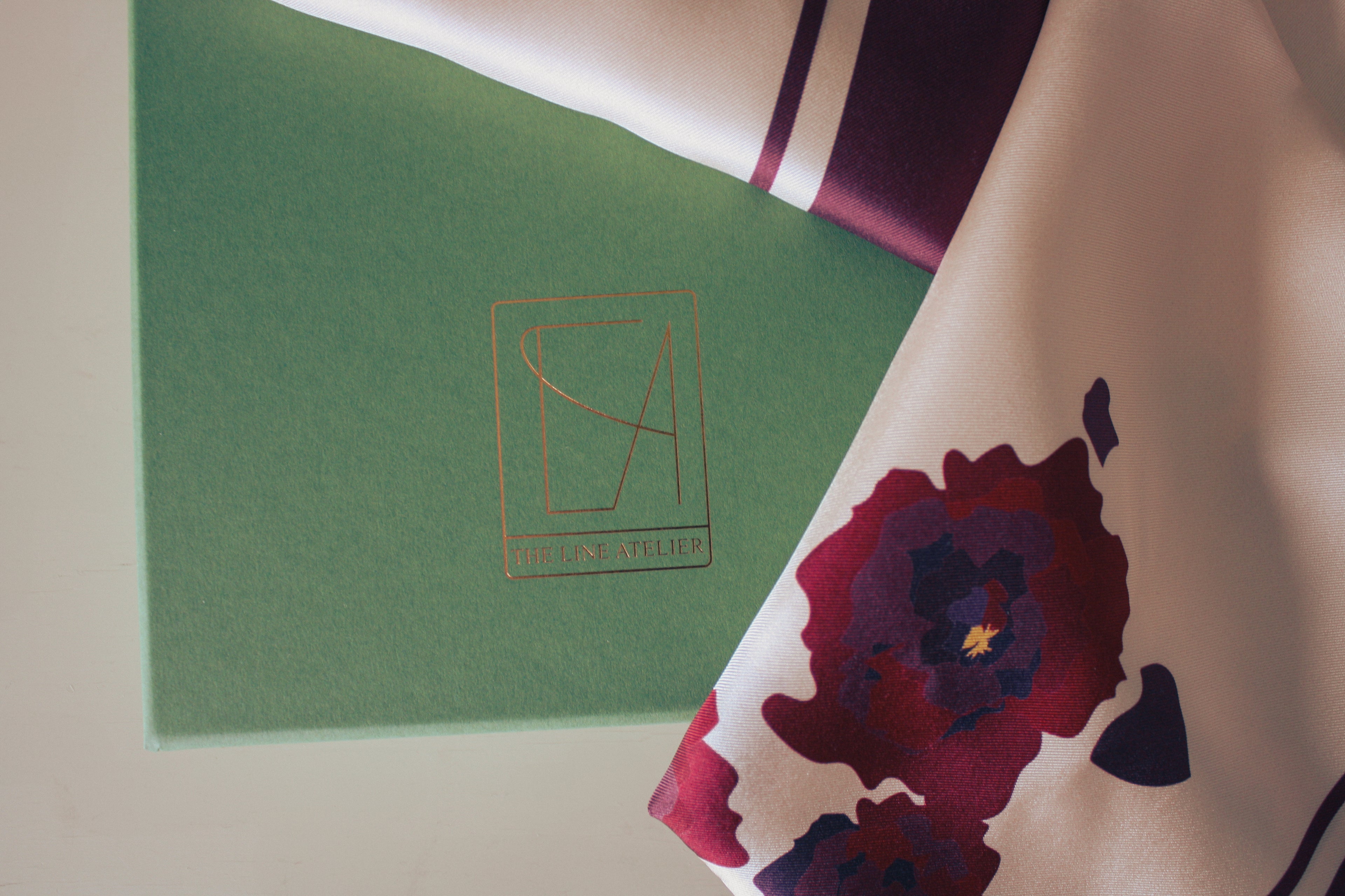 Silk scarf large, burgundy peonies on champagne