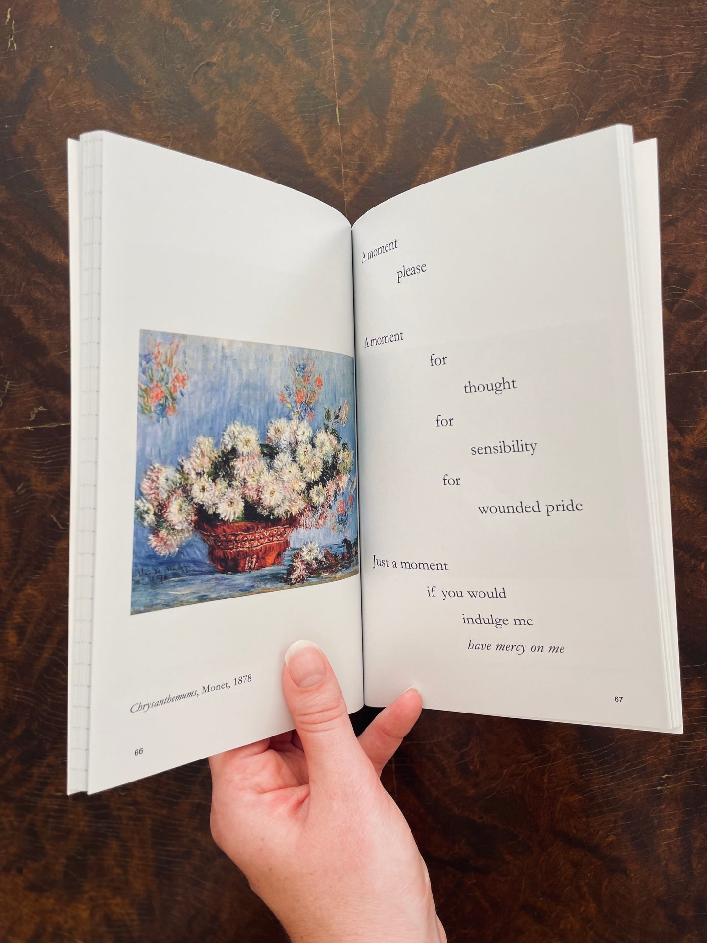 Of Shallows & Depths Poem Journal open with a Monet painting on one side and a poem on the other