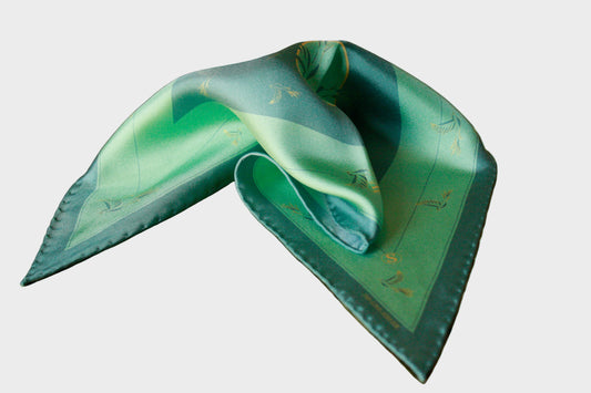 Rogues Compass by The Line Atelier green silk scarf diamond size with swallows is gold lineart