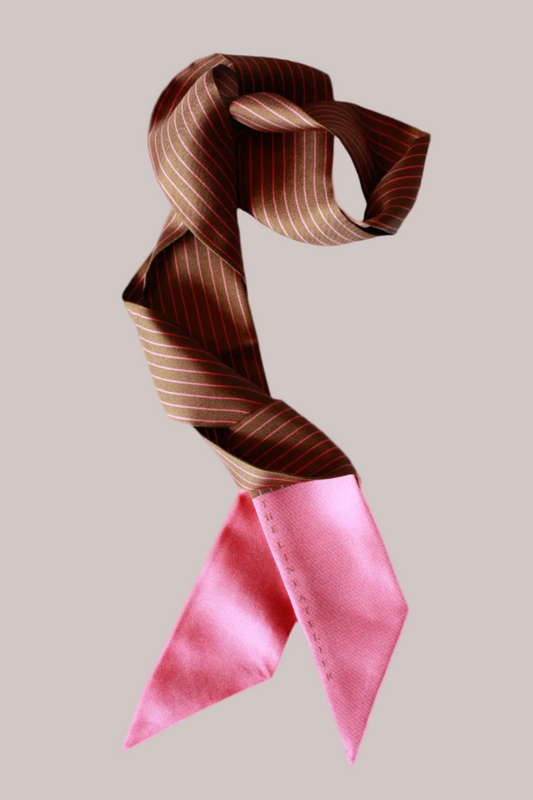 Brown with pink pinstripes Sable Wiles Twilly Silk Scarf by The Line Atelier