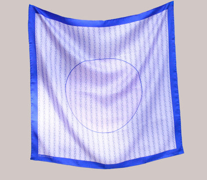 Square silk scarf in purple and pink with a modern organic chain pattern